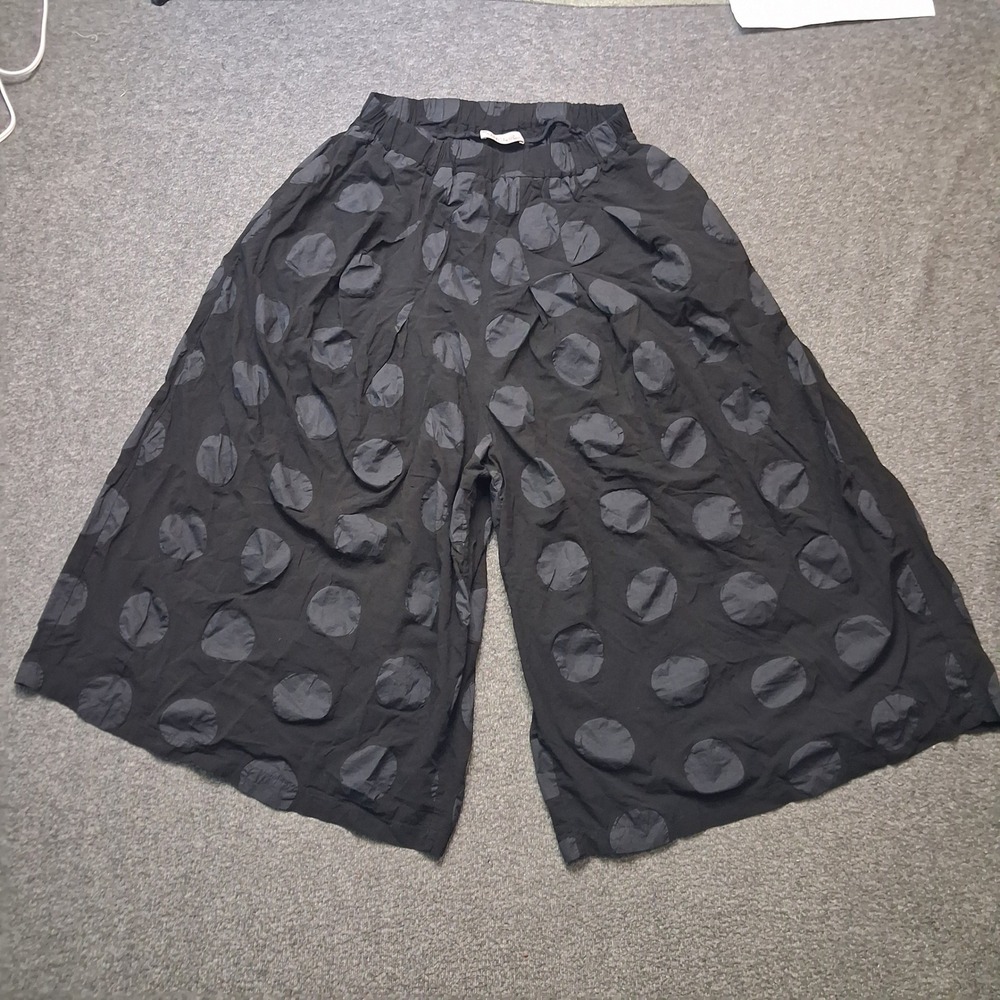 Amici by Baci Wide Leg Polka Dot Culotte Pants Black Gray Elastic Waist Pocket S